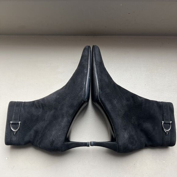 Ralph Lauren Black Suede Leather Ankle Boots Side Zip & Buckle Women’s Size 9 B - Picture 4 of 16